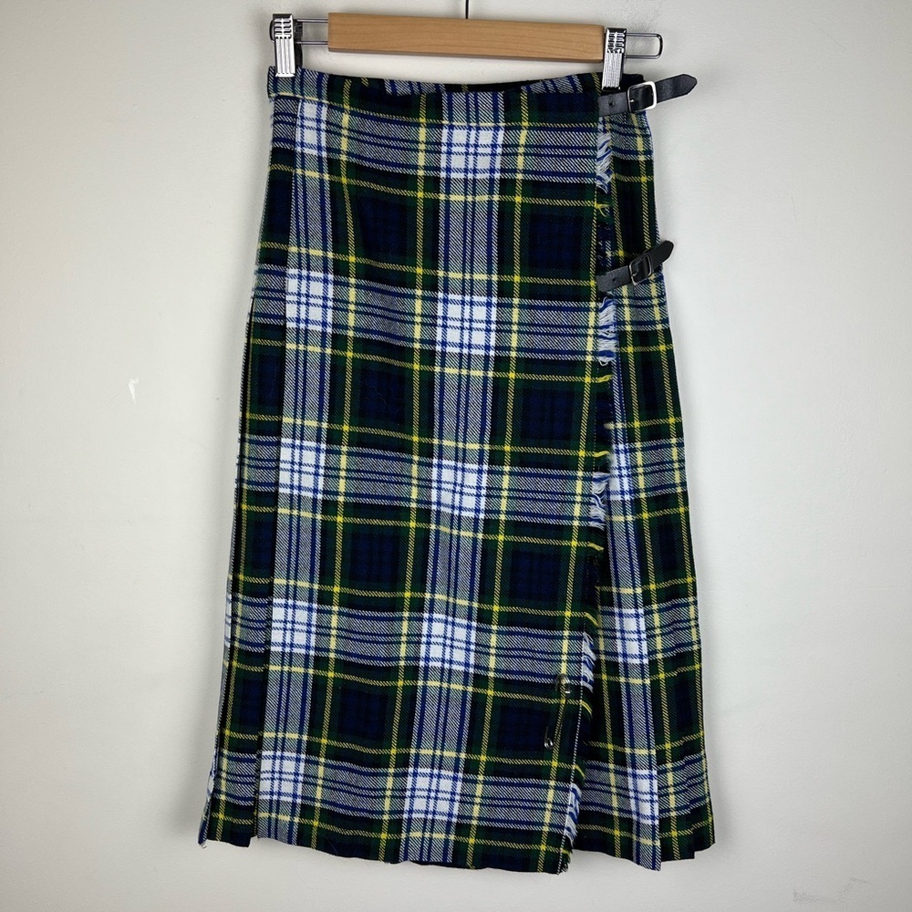 Made In Scotland Moffat Weavers Academia Navy Plaid Pleated Midi Kilt Skirt XXS